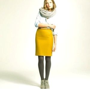 J. Crew The Pencil Skirt in Wool Mustard Gold
